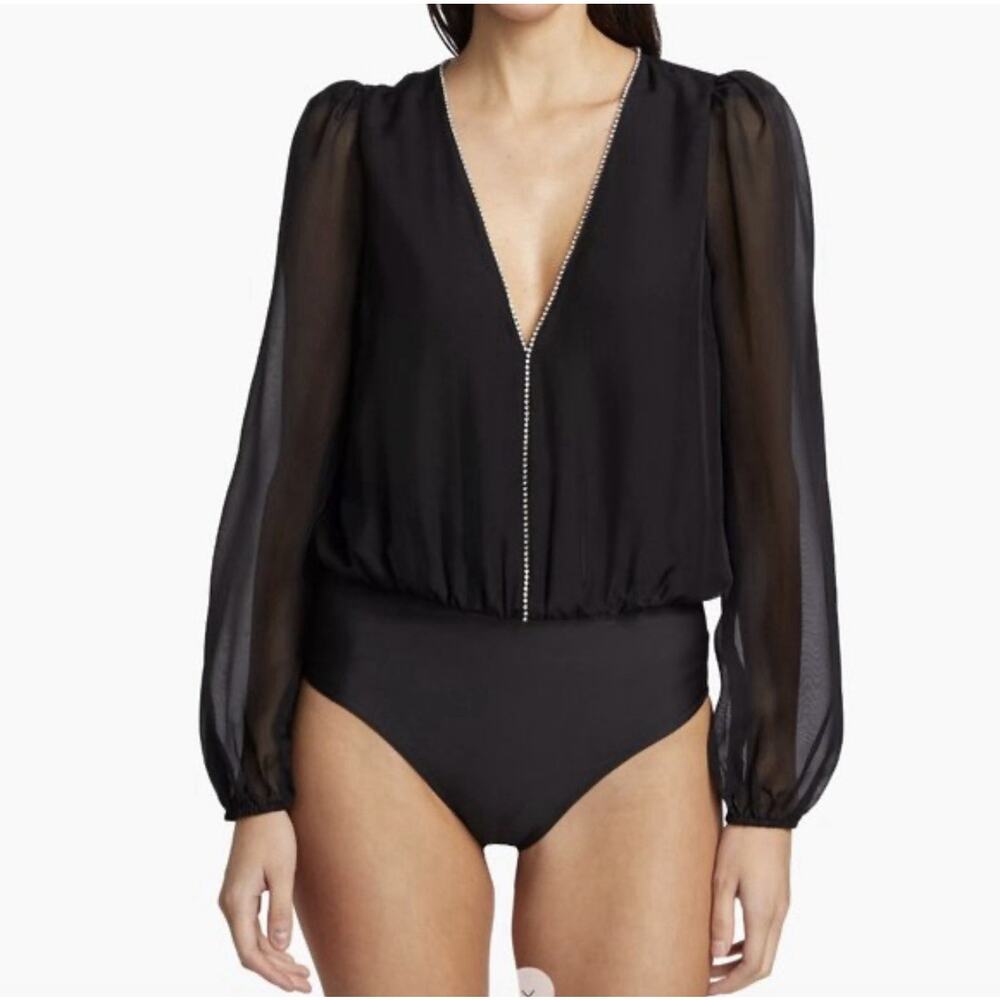 NWT Cami NYC Ingrid Crystal & Black Bodysuit Size Large Deep V-Neck NEW